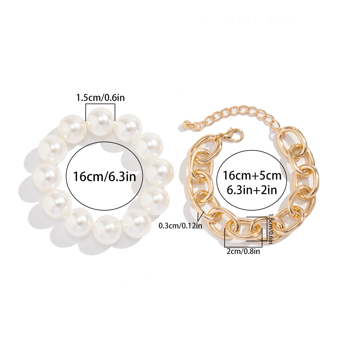 Armbandset Perlenarmband und Metallarmband Weiß Gold Karma