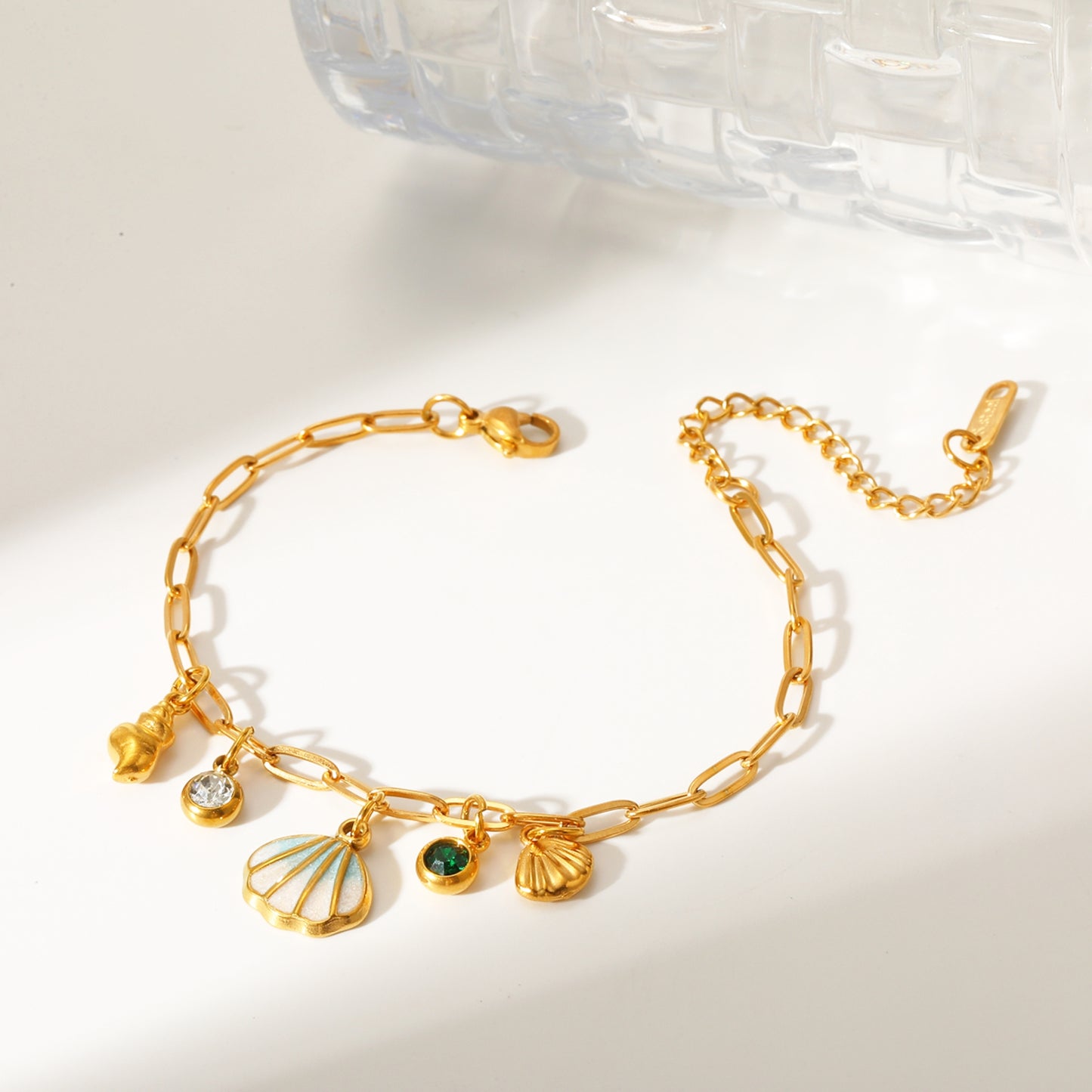 Armband Muscheln Gold Damen Edelstahl vergoldet wasserfest hypoallergen Karma