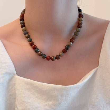 Halskette Damen Naturstein mehrfarbig 8 mm Steinperlen Kette Karma