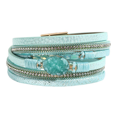Wickelarmband Damen Türkis PU Leder Zirkon Armband Karma