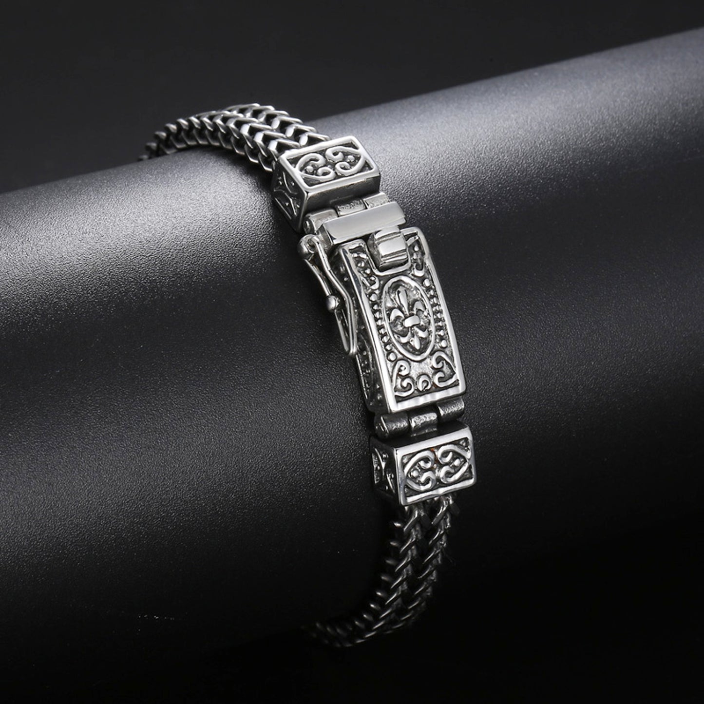Armband Herren Vintage Silber 22 cm Edelstahl wasserfest hypoallergen rostfrei Karma
