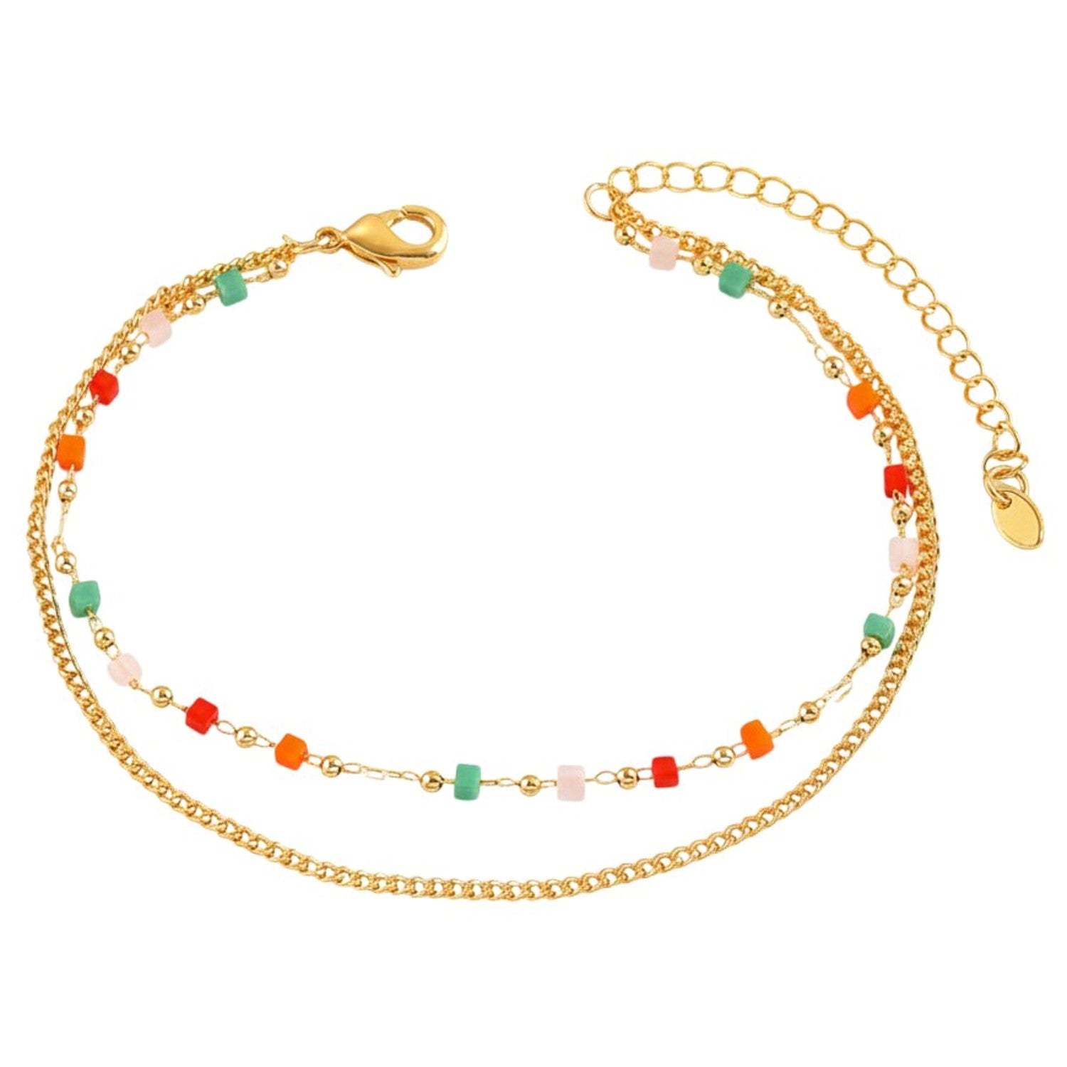 Fußkettchen Gold bunt 21 cm vergoldete Fußkette wasserfest hypoallergen Karma