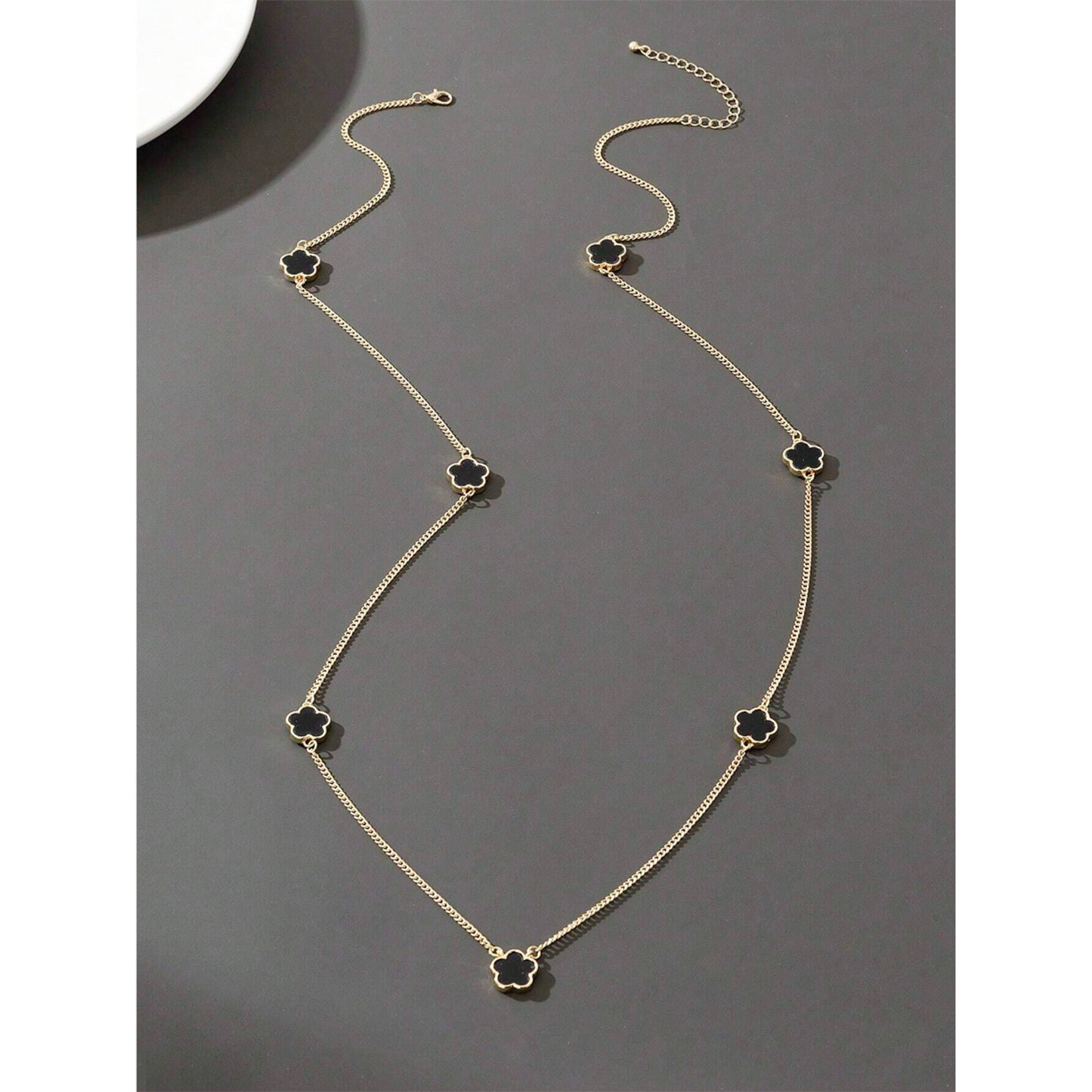 Lange Halskette Blumen Gold Schwarz 100 cm Damen Pulloverkette