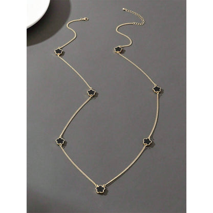 Lange Halskette Blumen Gold Schwarz 100 cm Damen Pulloverkette