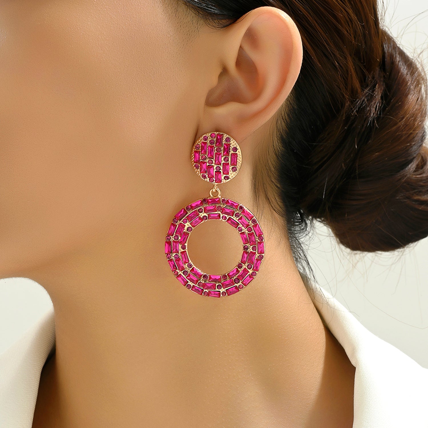 Statement Ohrringe Pink Gold rund 6,5 cm XXL Damenohrringe modern Karma