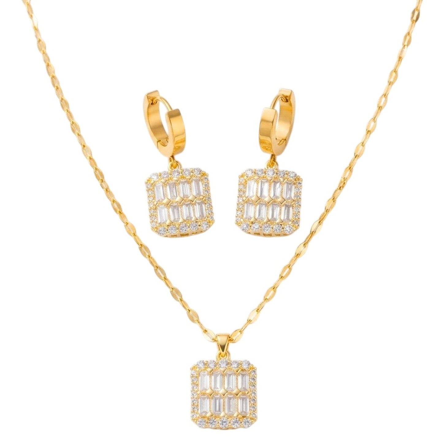 Schmuckset Kristalle Gold Halskette und Ohrringe Edelstahl vergoldet wasserfest hypoallergen rostfrei Karma