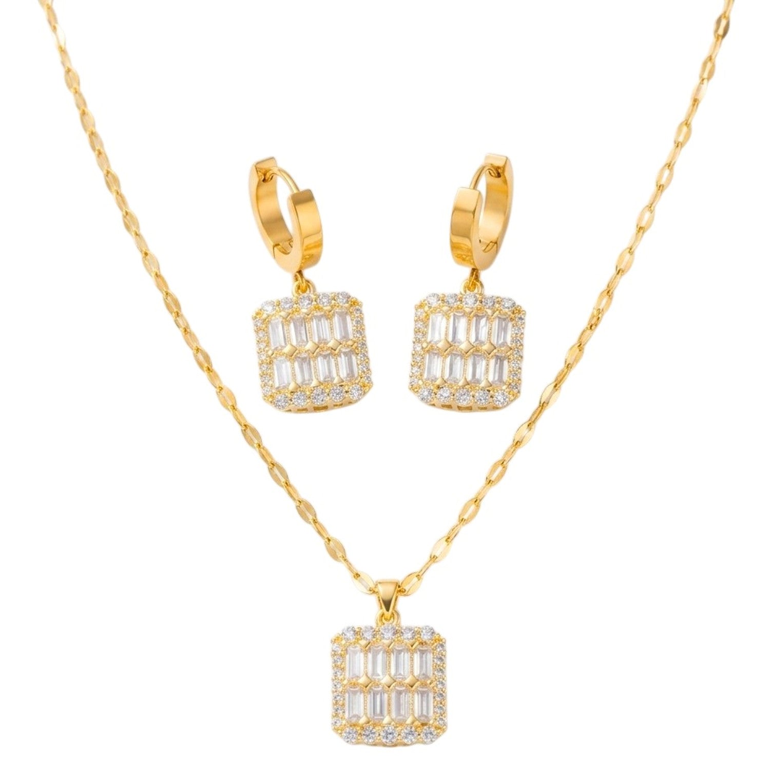Schmuckset Kristalle Gold Halskette und Ohrringe Edelstahl vergoldet wasserfest hypoallergen rostfrei Karma