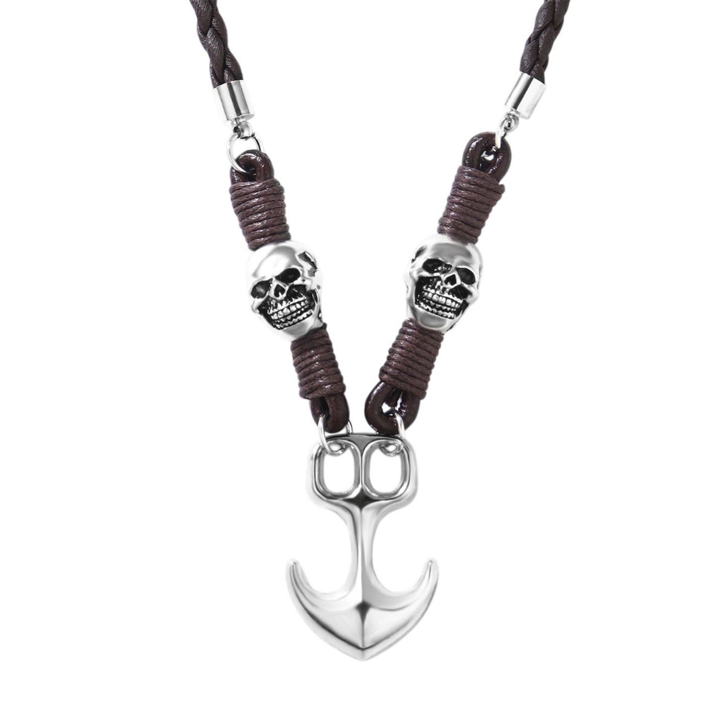 Kette Herren Anker Totenkopf Braun Leder Ankerkette Totenkopfkette Karma