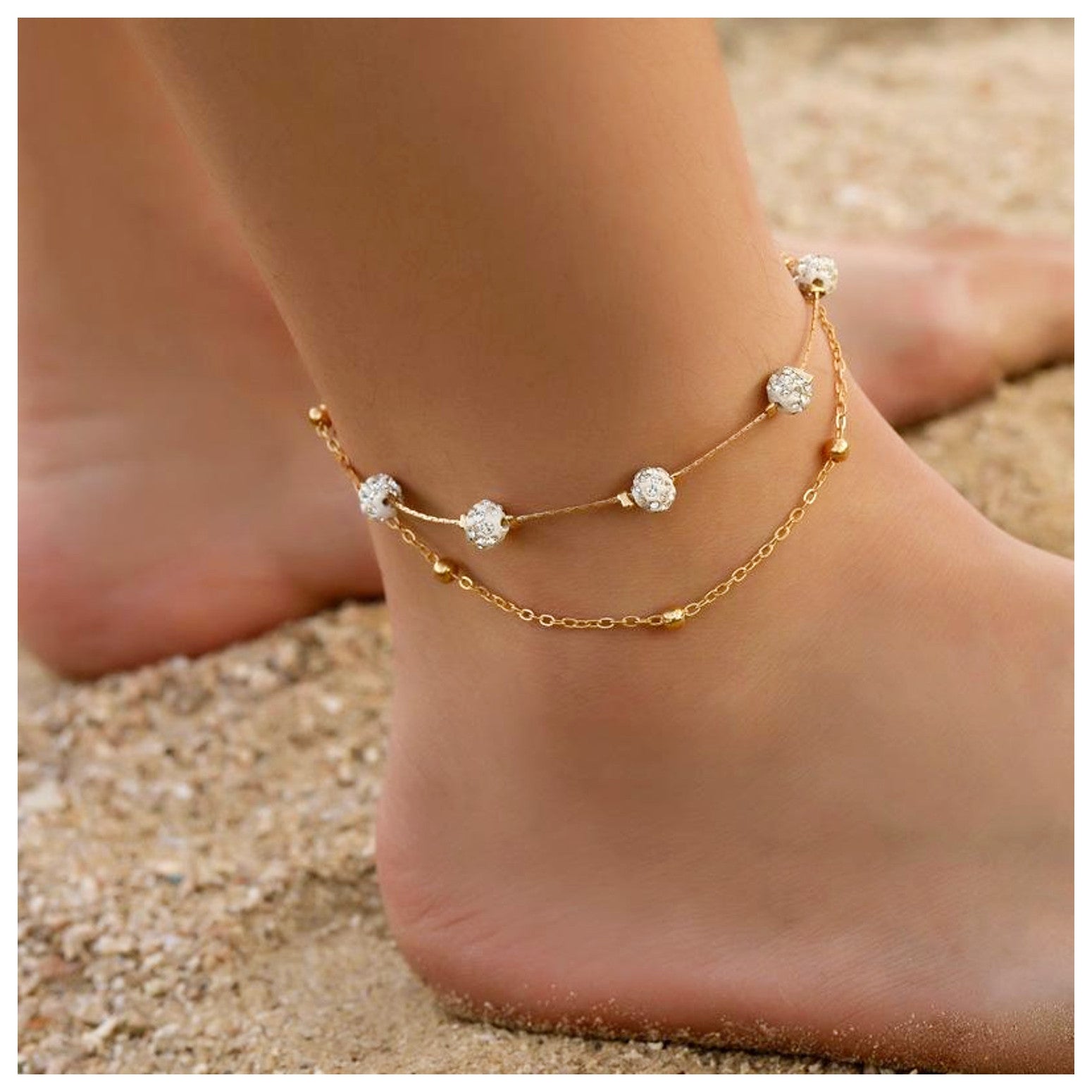 Fußkettchen Kristalle Gold Damen 21 cm Fußkette Karma