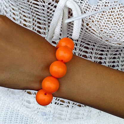 XL Perlenarmband Orange Damen Acryl Armband bunt dehnbar Karma