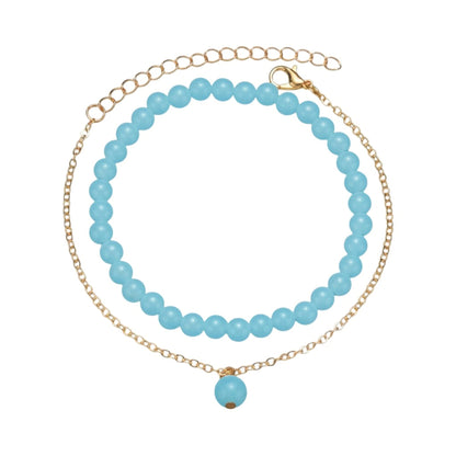 Fußkette 2tlg. Gold Blau Glow in the dark Kunststoffperlen