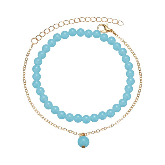 Fußkette 2tlg. Gold Blau Glow in the dark Kunststoffperlen