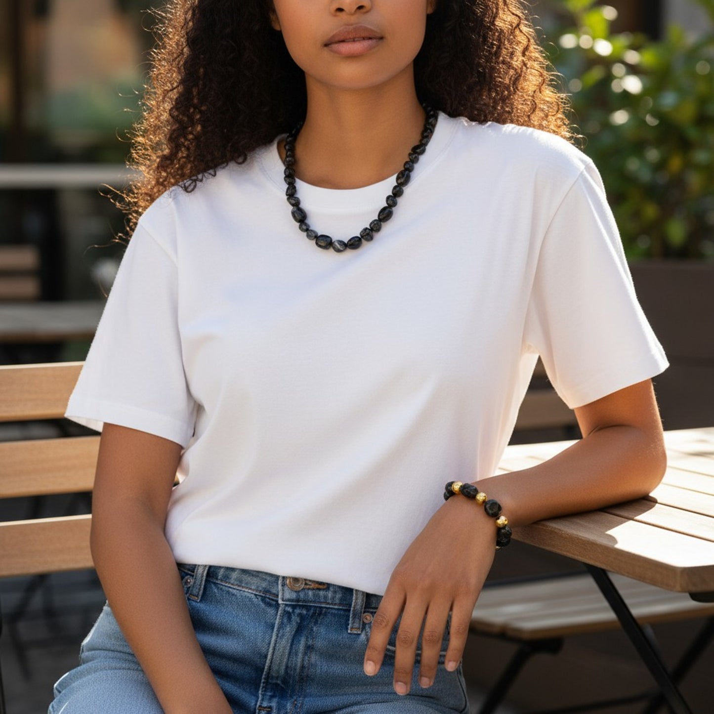 Schmuckset Damen Schwarz Gold modern Halskette und Armband KARMA