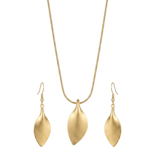 Schmuckset Gold Blätter Halskette und Ohrringe Edelstahl wasserfest hypoallergen rostfrei Karma