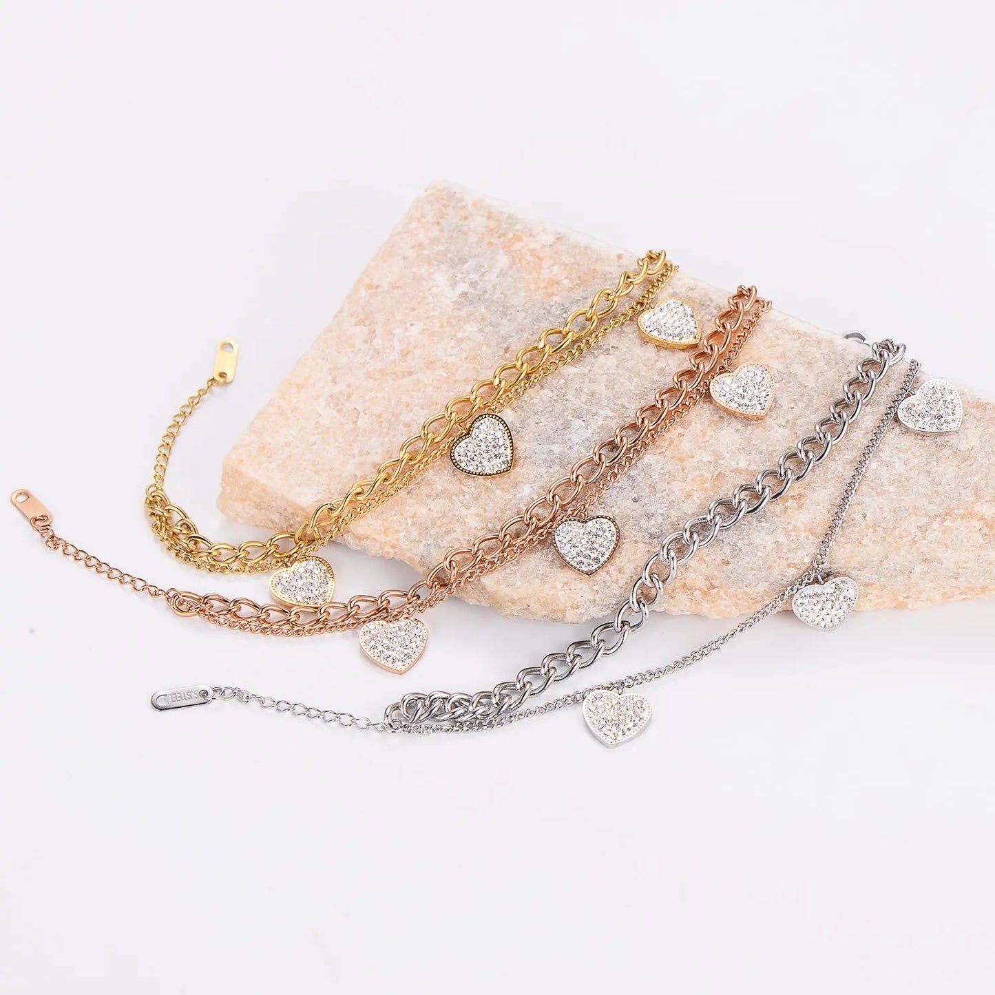 Armband 3 Herzen Edelstahl Roségold  oder Silber KARMA
