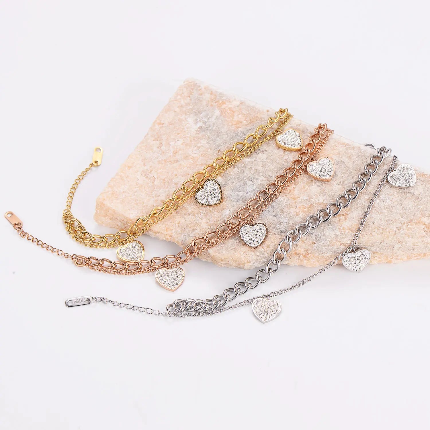 Armband 3 Herzen Edelstahl Roségold  oder Silber KARMA