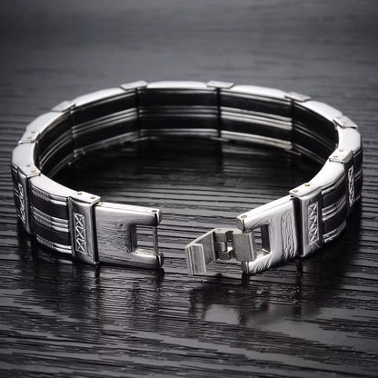 Armband für Herren Silber schwarz Edelstahl KARMA