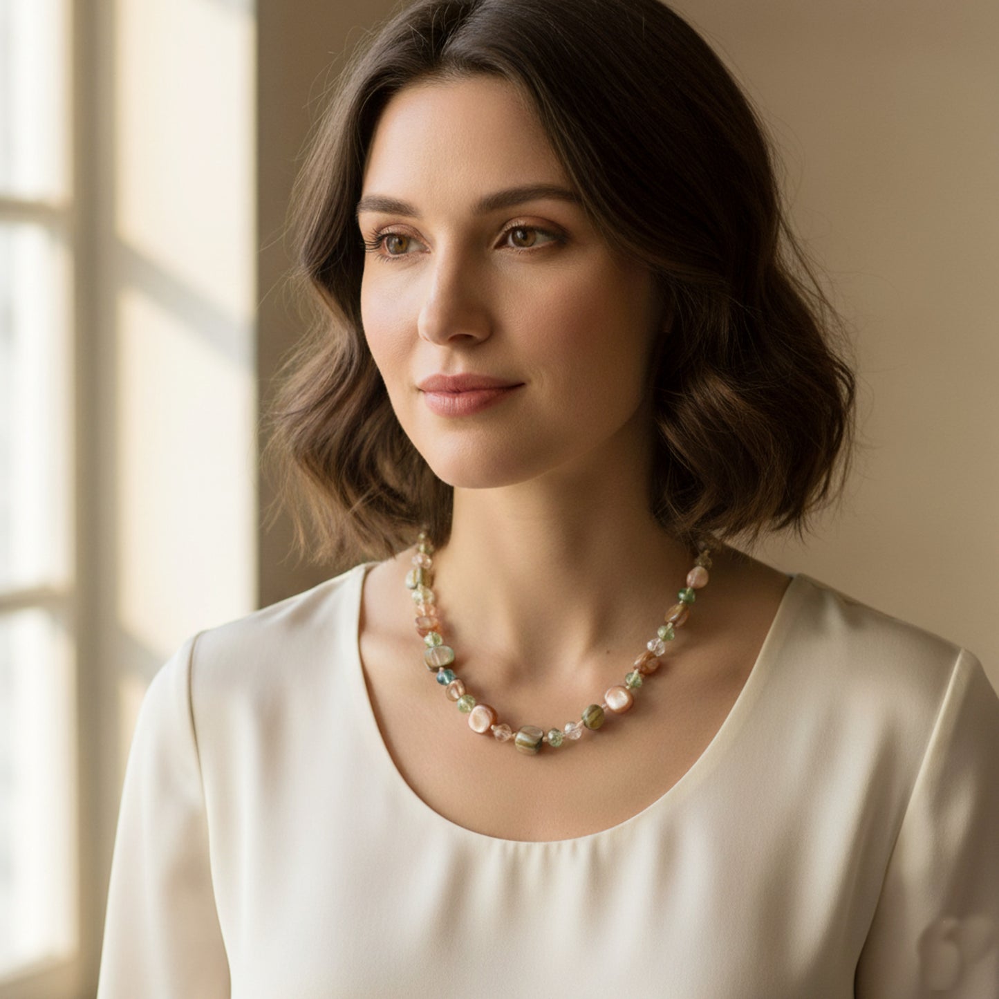 Halskette Damen bunt modern Glas & Steine Kette Damenhalskette KARMA