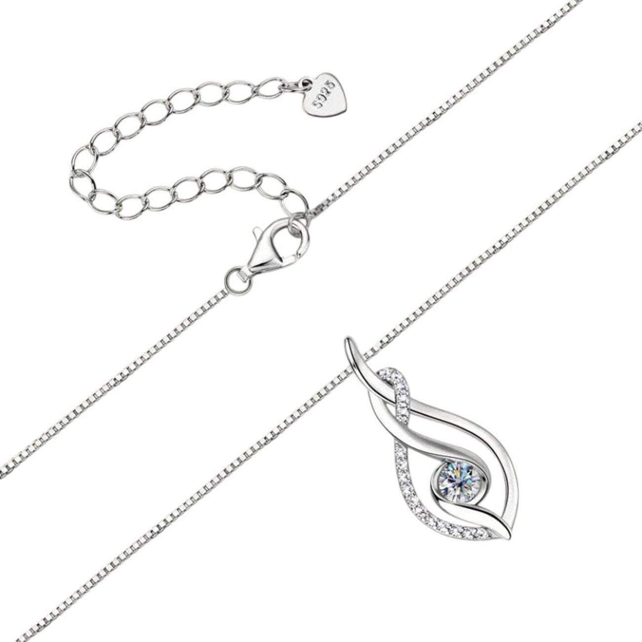 Halskette Moissanite mit Anhänger Silber oder Gold in Box Karma
