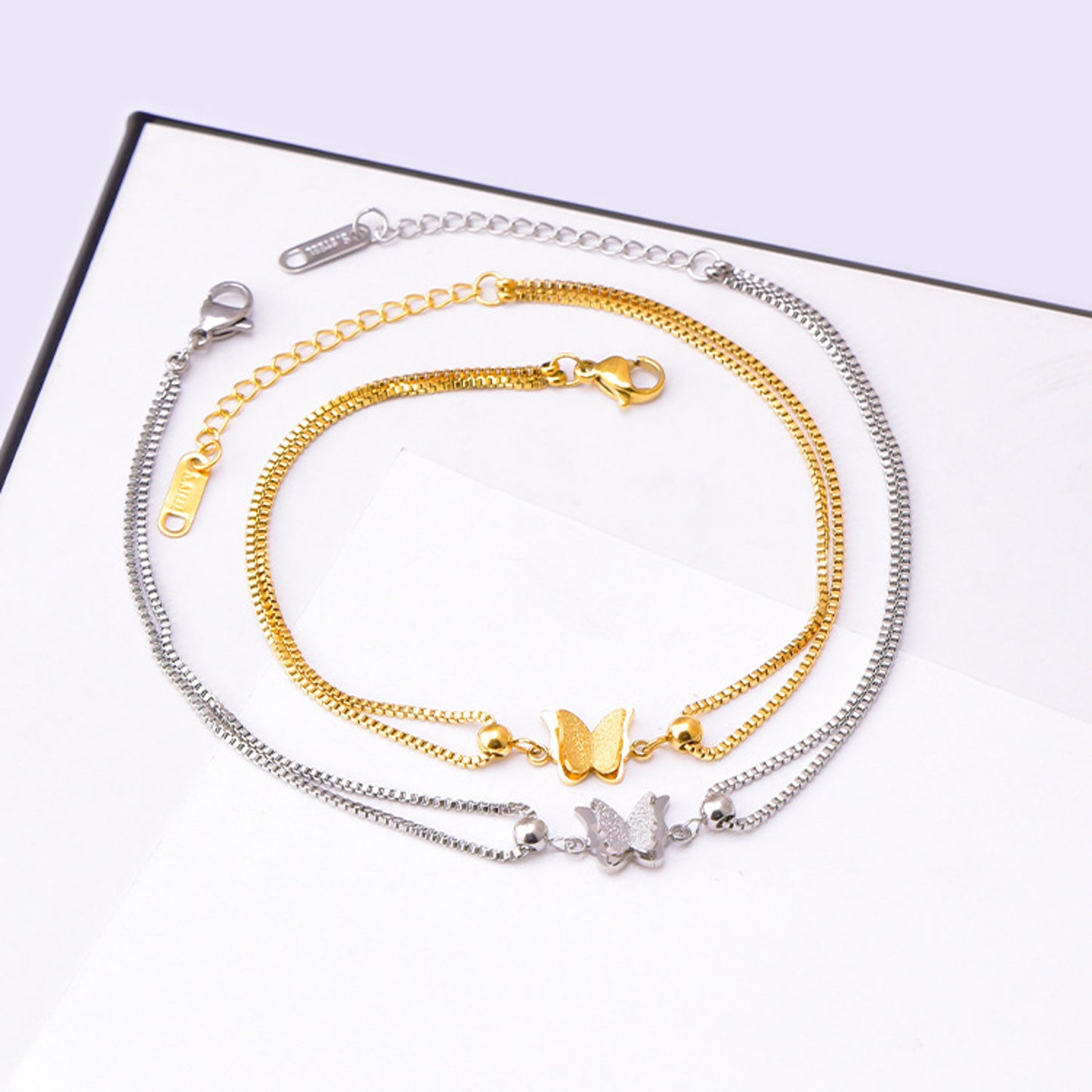 Fußkette Schmetterling Silber verstellbares Fußkettchen modern Sommerschmuck Fußschmuck Karma