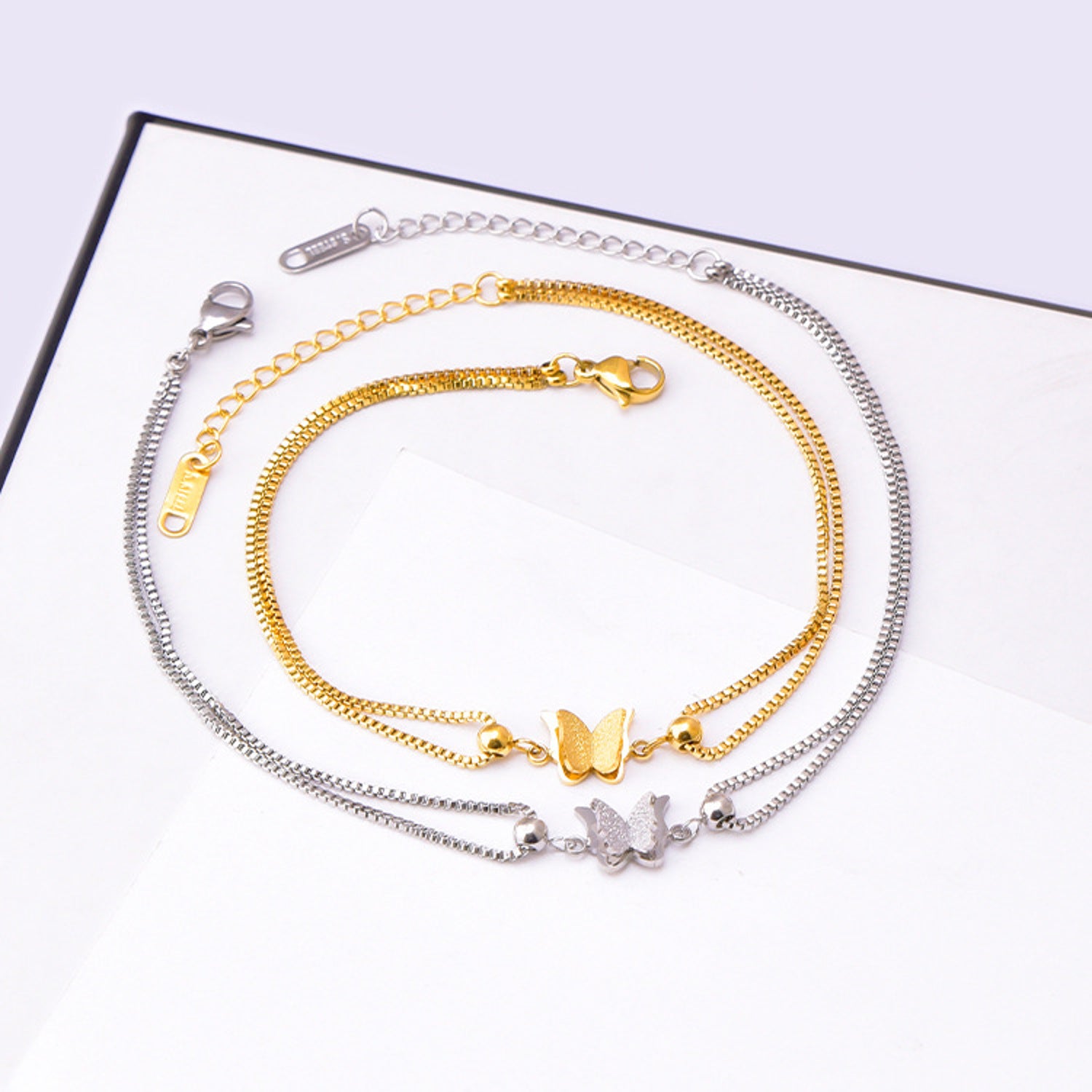 Fußkette Schmetterling Silber verstellbares Fußkettchen modern Sommerschmuck Fußschmuck Karma