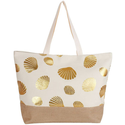 Strandtasche Muscheln Beige Gold 59 cm modern Pooltasche Shopper Sommertasche Karma