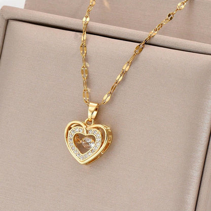 Halskette Herz Gold Kristalle Edelstahl vergoldet 40 cm wasserfest rostfrei Damen Kette Karma