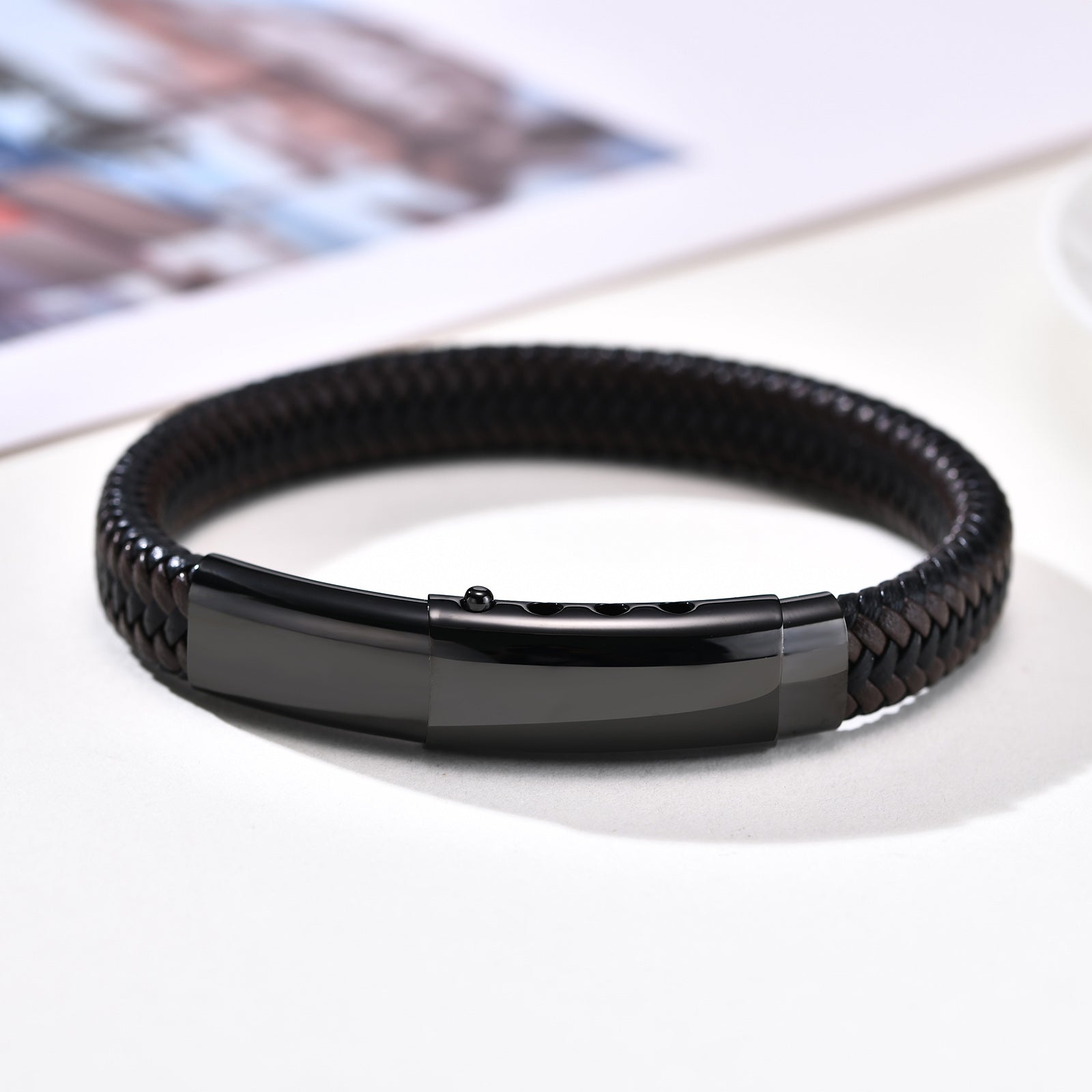 Herrenarmband Leder Edelstahl Schwarz KARMA