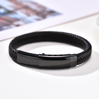 Herrenarmband Leder Edelstahl Schwarz KARMA