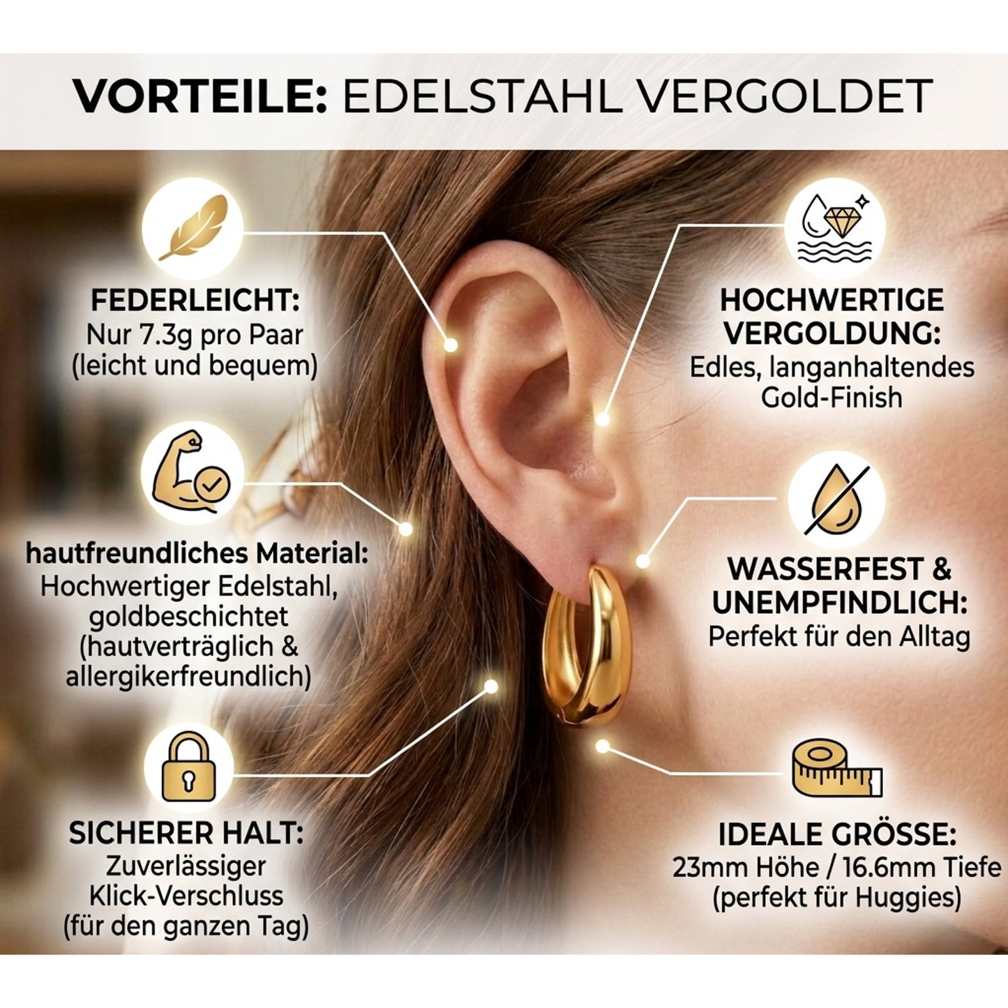 Creolen Gold 2 cm Damen Ohrringe Edelstahl wasserfest hypoallergen rostfrei Karma