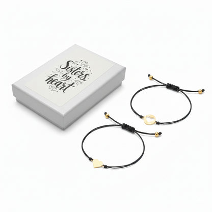 Armbandset Herzen Schwestern Edelstahl Schwarz Gold Damenarmband KARMA