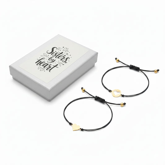 Armbandset Herzen Schwestern Edelstahl Schwarz Gold Damenarmband KARMA