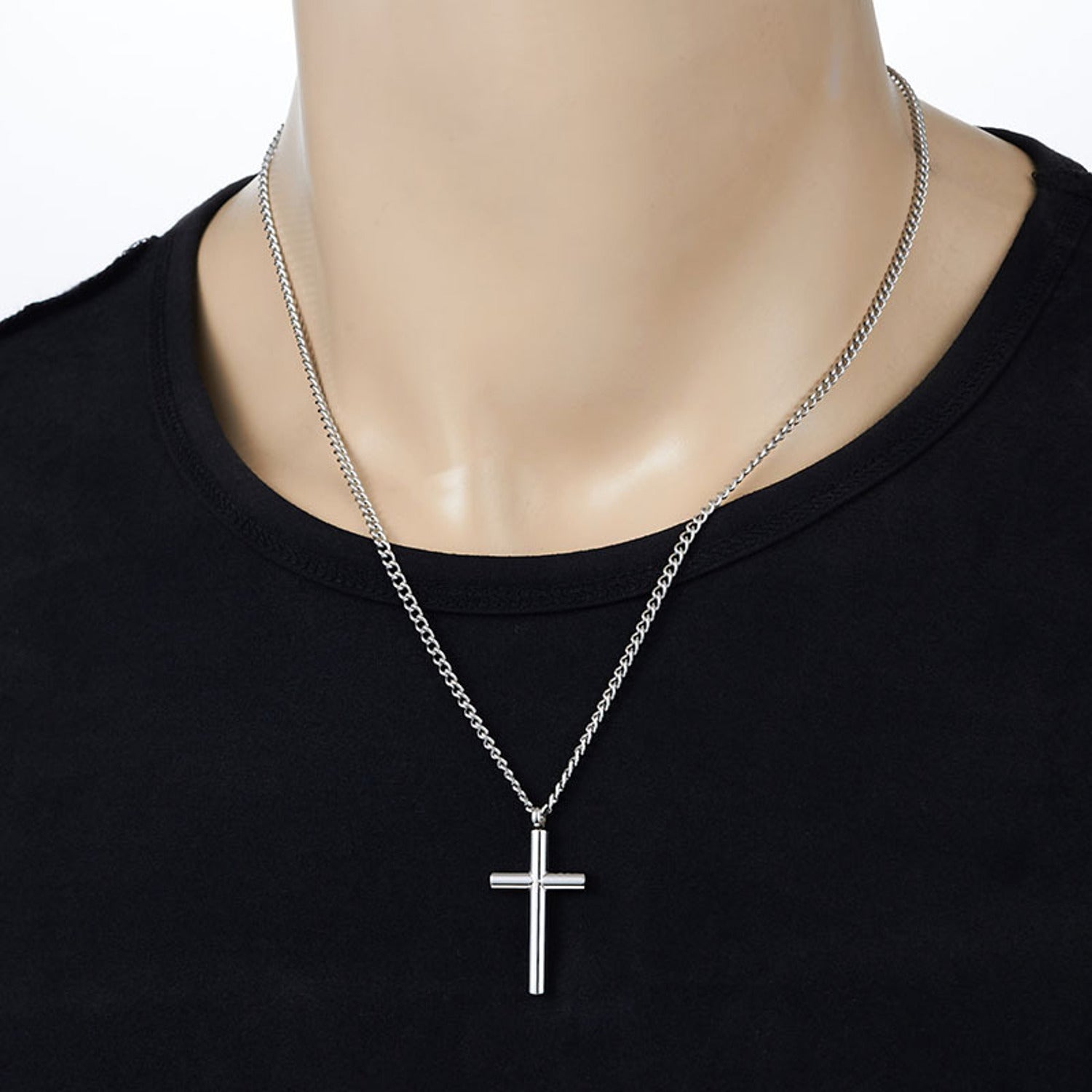 Halskette Herren Kreuz Silber 60 cm Edelstahl Kette wasserfest hypoallergen rostfrei Karma
