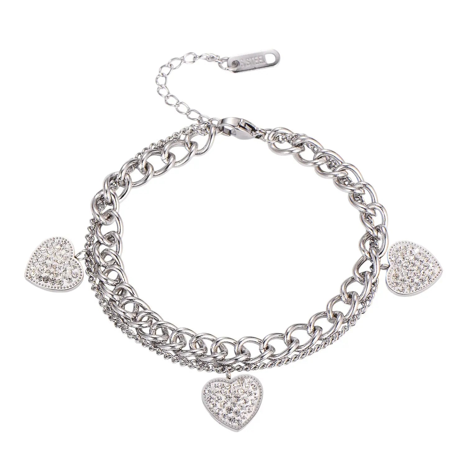 Armband 3 Herzen Edelstahl Roségold  oder Silber KARMA