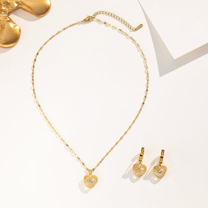 Schmuckset Herz Gold Halskette und Ohrringe Edelstahl Zirkone wasserfest hypoallergen rostfrei Karma