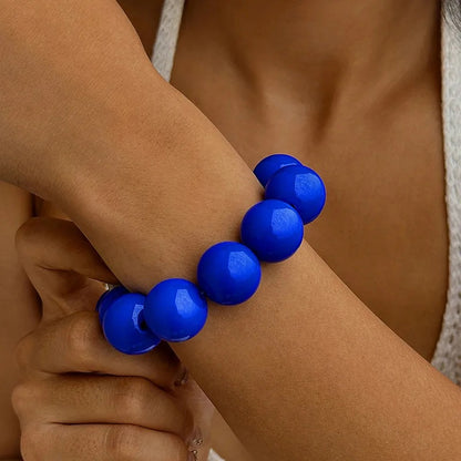 XL Perlenarmband Blau Damen Acryl Armband bunt dehnbar Karma