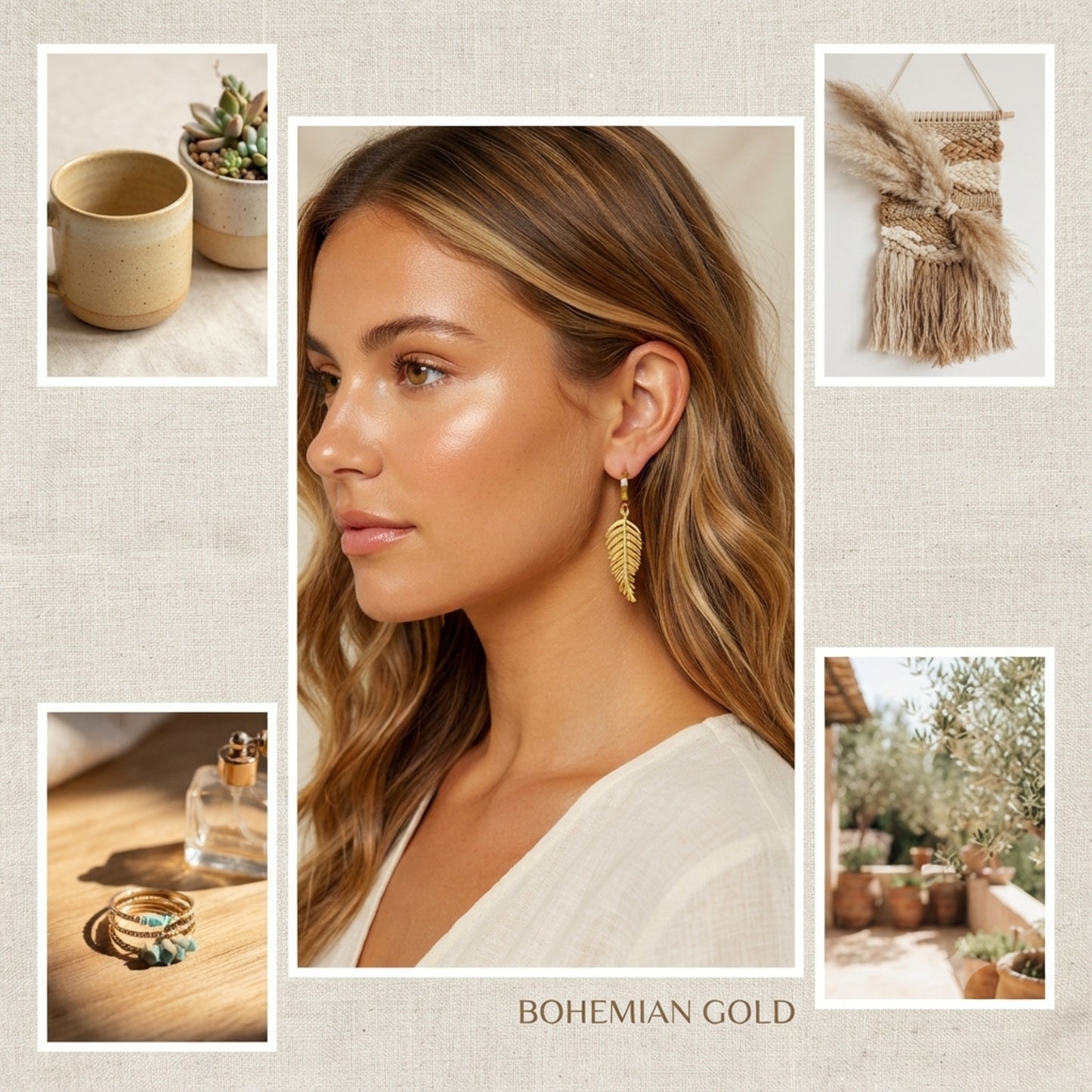 Ohrringe Blatt Gold Edelstahl 4 cm Damen Creolen wasserfest hypoallergen Karma
