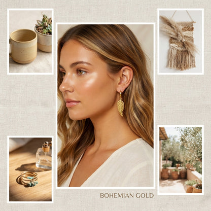 Ohrringe Blatt Gold Edelstahl 4 cm Damen Creolen wasserfest hypoallergen Karma
