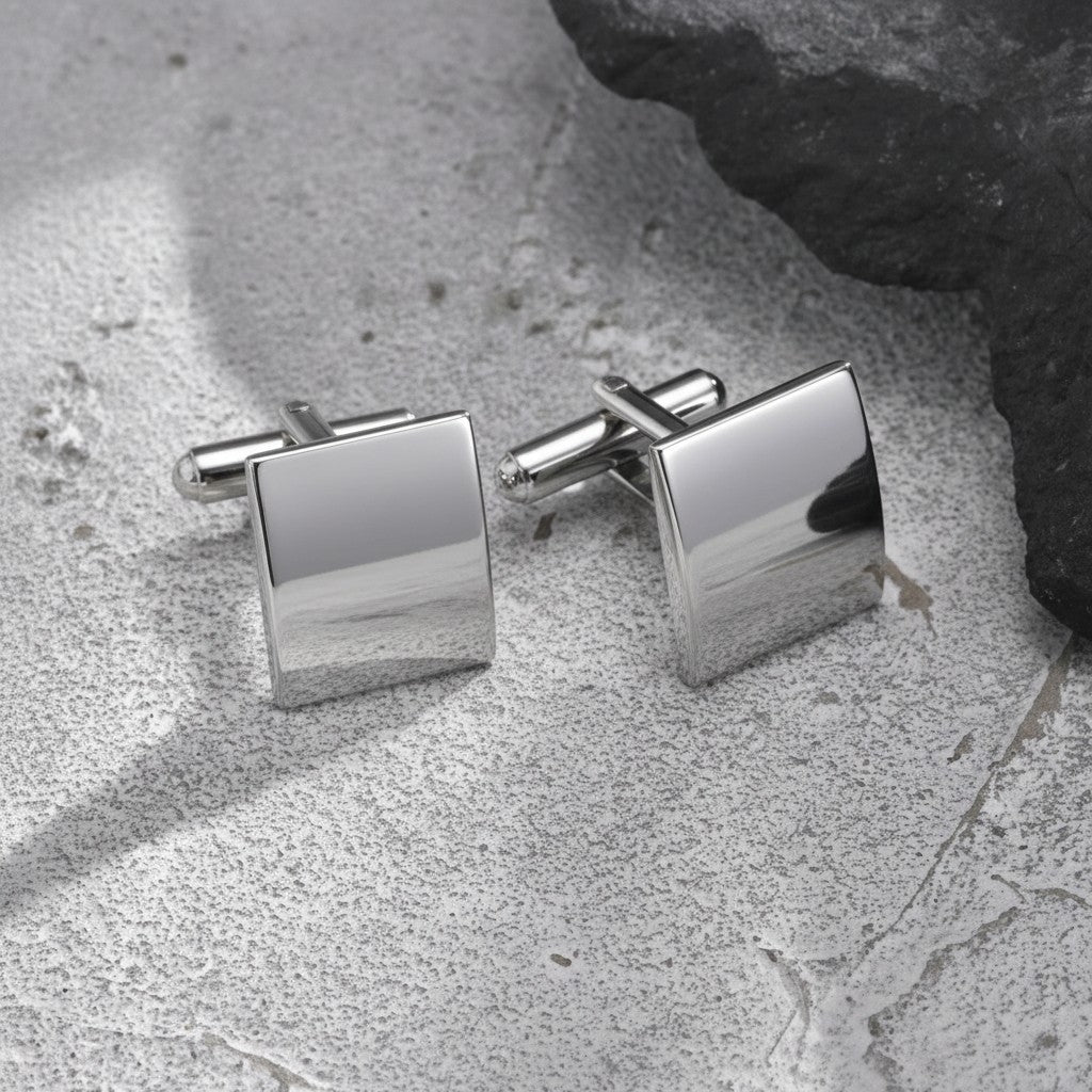 2er Set Manschettenknöpfe Silber Edelstahl rechteckig Karma
