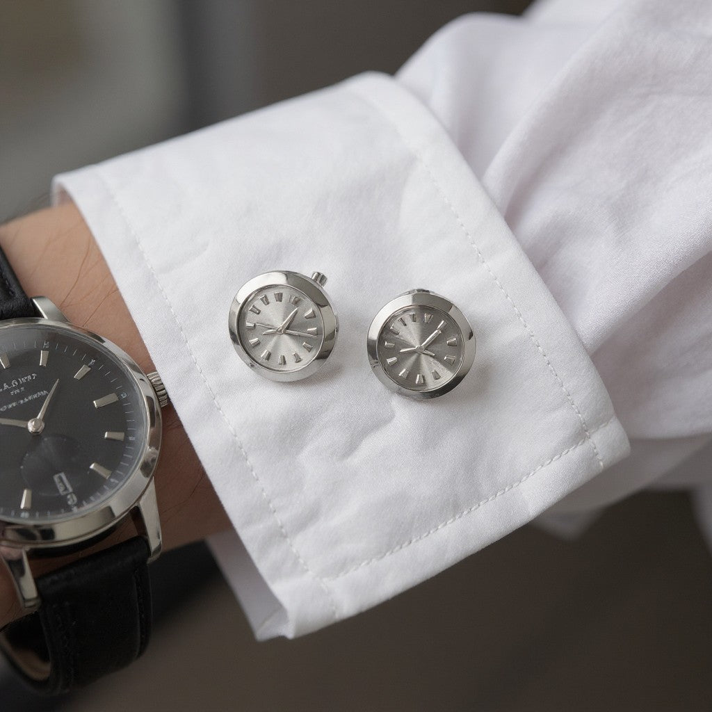 Manschettenknöpfe Uhr Silber 1,8 cm modern Legierung Karma