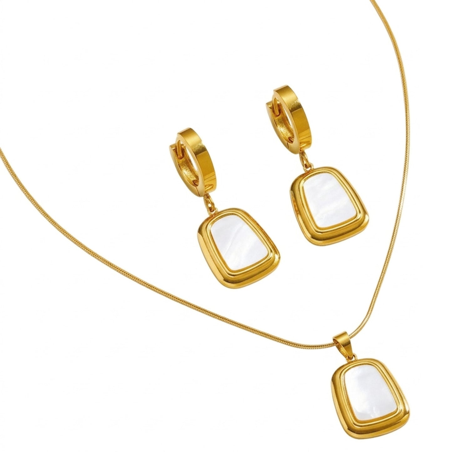 Schmuckset Gold Weiß Ohrringe und Halskette Edelstahl wasserfest hypoallergen rostfrei Karma