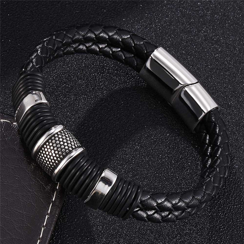 Armband Herren Edelstahl Leder KARMA