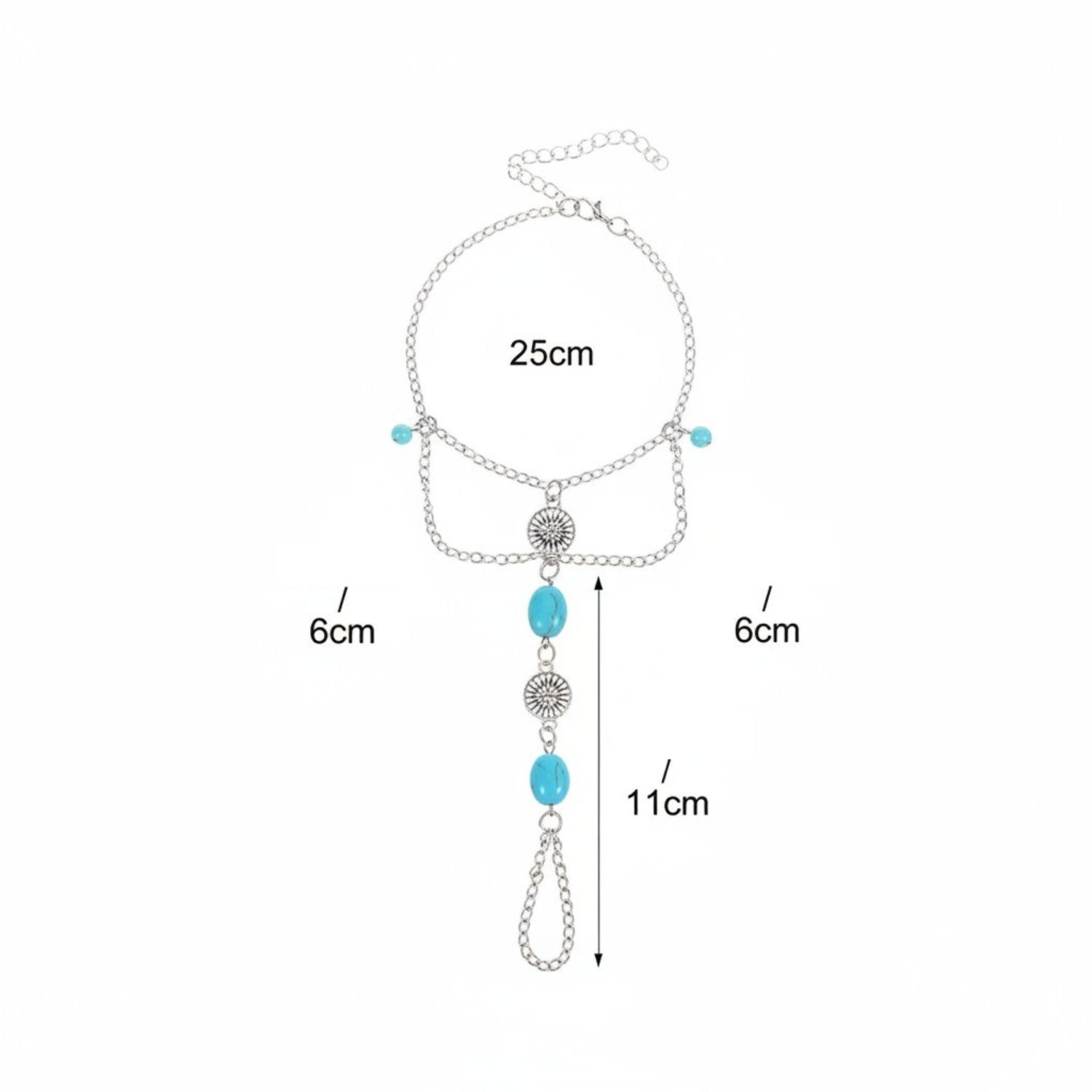 Fußkette mit Zehenring Silber Türkis verstellbares Fußkettchen Boho Karma