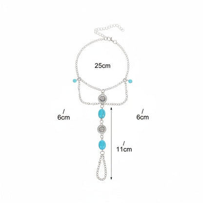 Fußkette mit Zehenring Silber Türkis verstellbares Fußkettchen Boho Karma