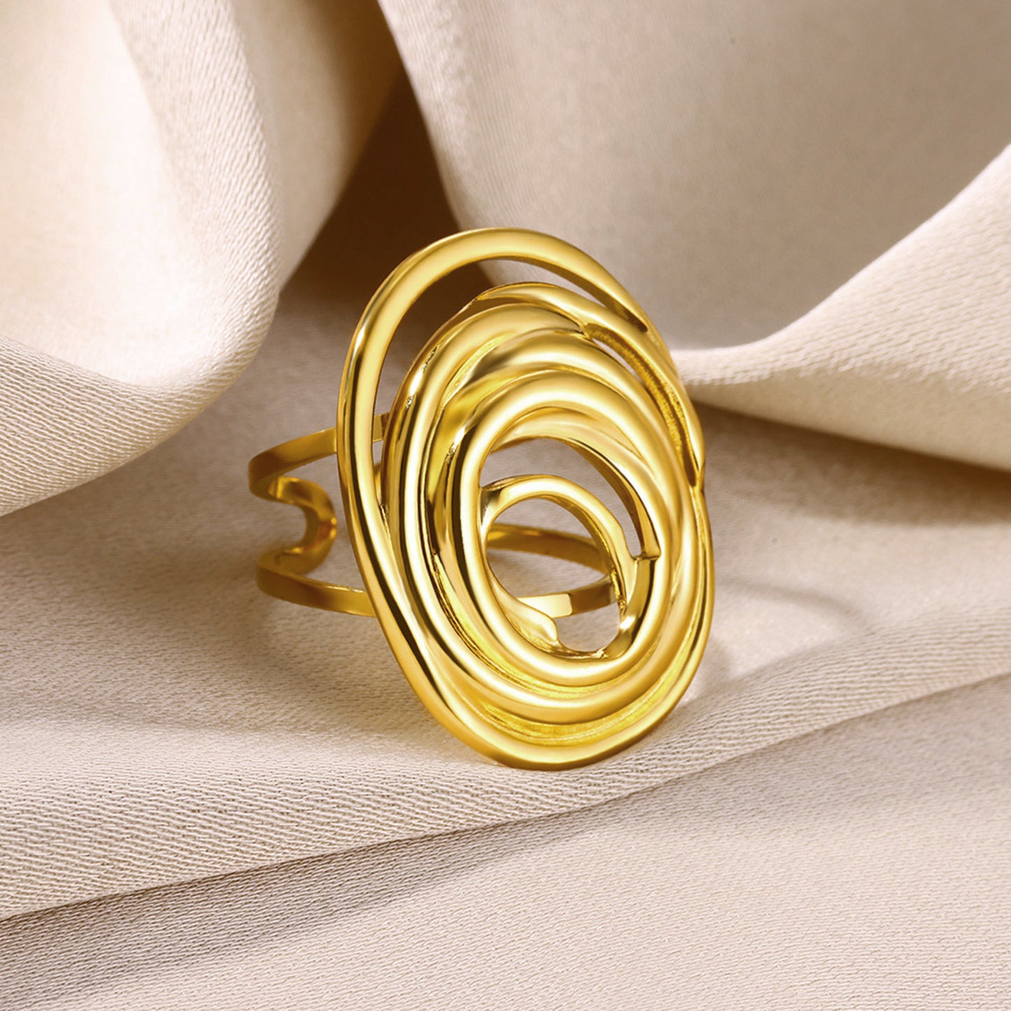Schmuckset Gold Ring und Halskette Edelstahl vergoldet wasserfest hypoallergen rostfrei Karma