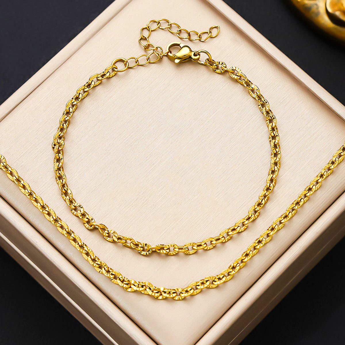 Schmuckset Damen Gold Edelstahl vergoldet Halskette Armband wasserfest hypoallergen Karma