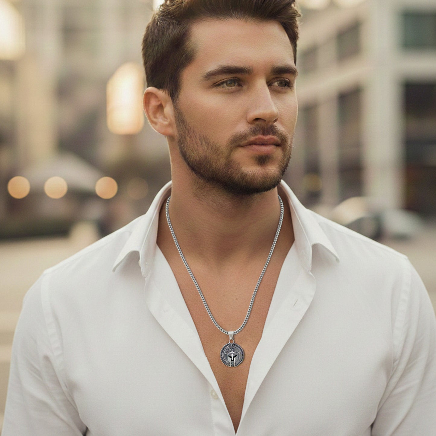 Herren Halskette Sparta Edelstahl Silber modern wasserfest hypoallergen Karma