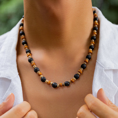 Kette Holz Lavasteine Braun Schwarz Herren Halskette Perlenkette Karma