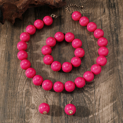 XL Statement Schmuckset Kette, Armband und Ohrringe Pink Acryl  Damen Karma