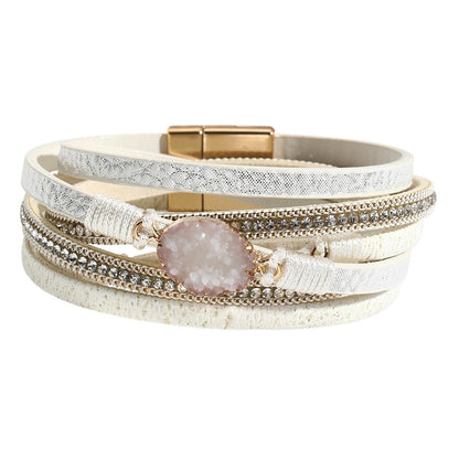 Wickelarmband Damen Weiß PU Leder Zirkon Armband Karma